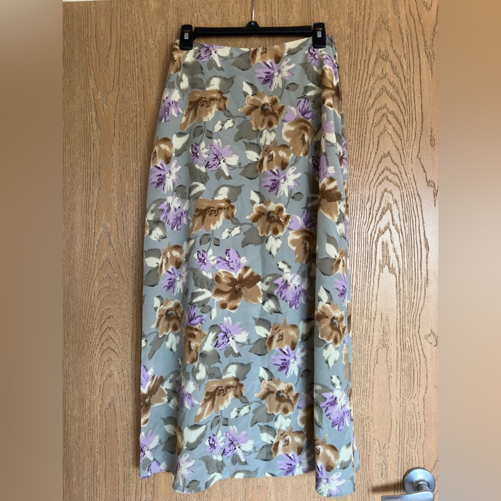 Vintage Brown and Purple Floral Maxi Dress Skirt
